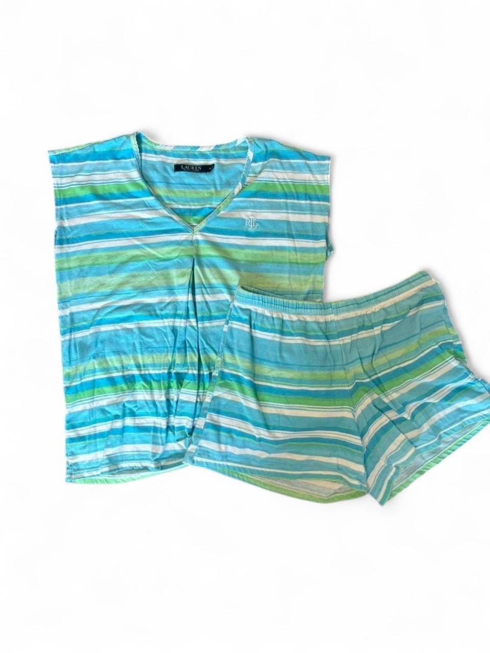 Ralph Lauren Women’s Blue & Green Striped Pajama Set